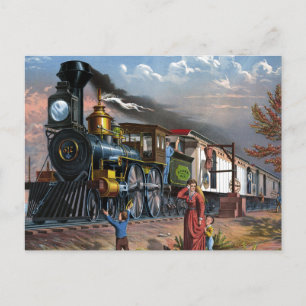 Vintage Mail Train Travel Illustration Art Postcard