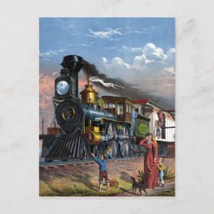 Vintage Mail Train Travel Illustration Art Postcard