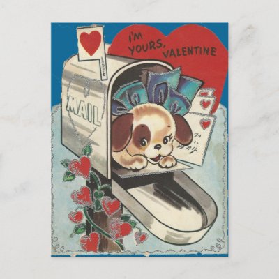 Vintage Mailbox Doggy Valentine Holiday Postcard