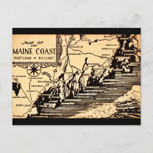 Vintage Maine Coast Map Postcard