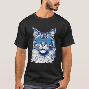 Vintage Maine Coon Cat Lover Sunglasses Mom Dad Pr T-Shirt