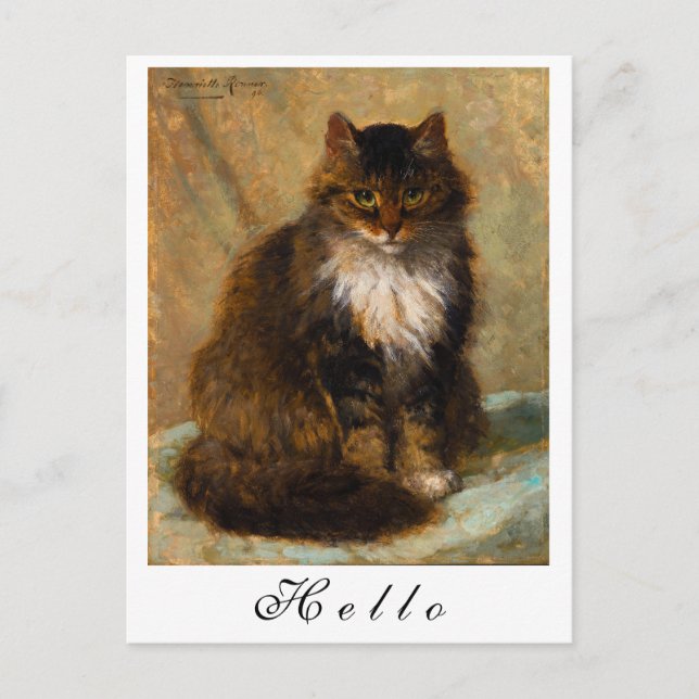 Vintage Maine Coon Cat Painted Portrait Postcard (Front)
