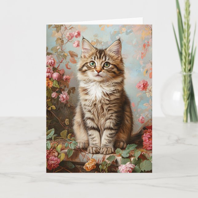Vintage Maine Coon Kitten Painting Card (Front)