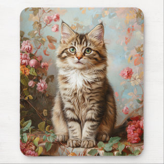 Vintage Maine Coon Kitten Painting Mouse Pad