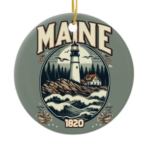 Vintage Maine Lighthouse Ceramic Ornament