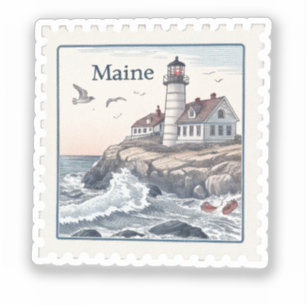 Vintage Maine Lighthouse Stamp Sticker