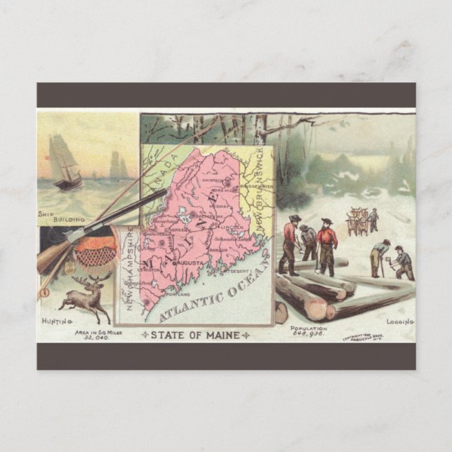Vintage Maine Map Postcard (Front)