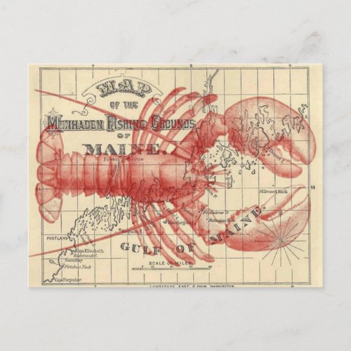 Vintage Maine Map with Lobster Postcard