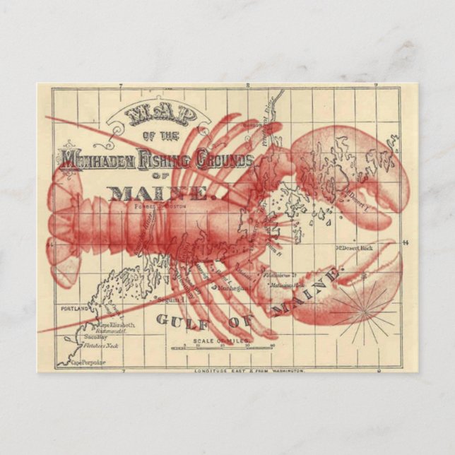 Vintage Maine Map with Lobster Postcard (Front)
