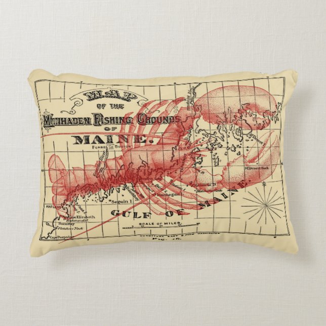 Vintage Maine Map with Red Lobster Pillow (Front)