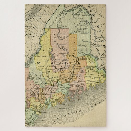 Vintage Maine Northeast Colorful Map Jigsaw Puzzle
