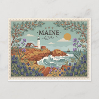 Vintage Maine State Trave Coastal Lighthouse Holiday Postcard