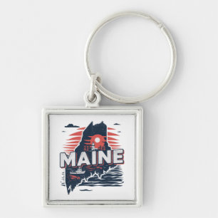 Vintage Maine USA State Map Travel Keychain