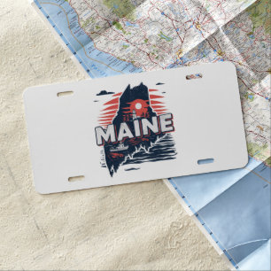Vintage Maine USA State Map Travel License Plate