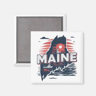 Vintage Maine USA State Map Travel Magnet