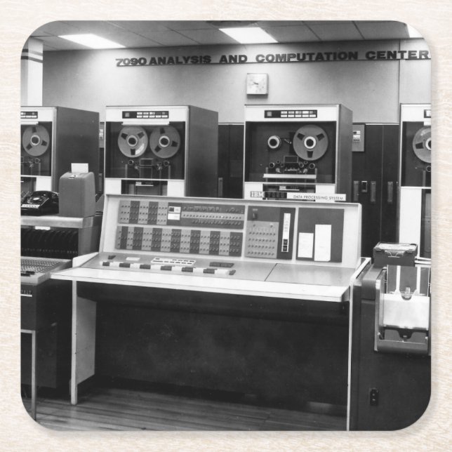 Vintage Mainframe Computer Square Paper Coaster (Front)