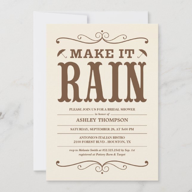 Vintage Make it Rain Bridal Shower Invitations (Front)