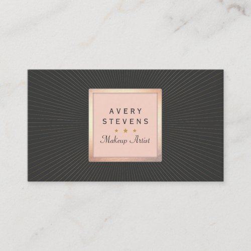 Vintage Makeup Artist Gold and Pink Sunburst Black Business Cards