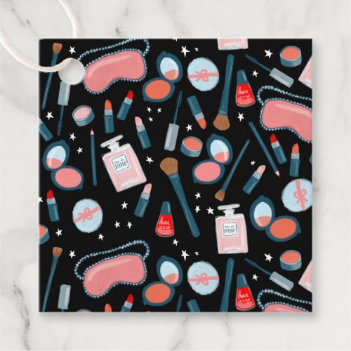 Vintage Makeup Beauty Cosmetics Pattern Black Favor Tags