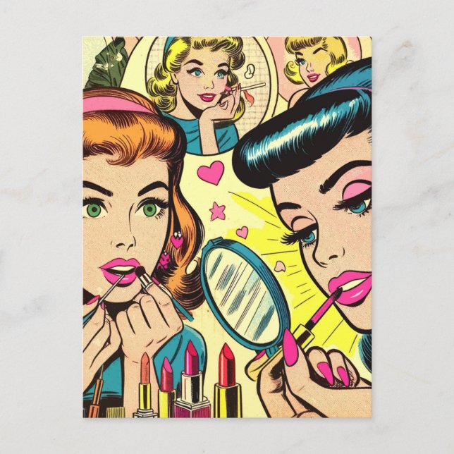 Vintage Makeup Girls Comics Postcard (Front)