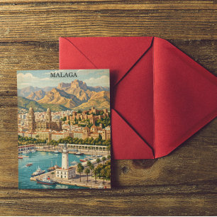 Vintage Malaga Spain Travel Artwork Postcard