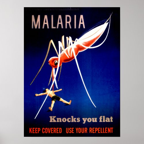 Vintage Malaria Knocks You Flat Poster