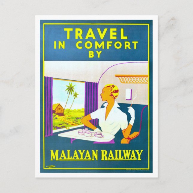 Vintage Malayan Railway Travel Poster Postcard (Front)