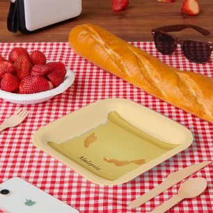 Vintage Malaysia Map Scroll Old World Travel Paper Plates