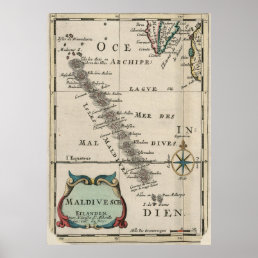 Vintage Maldives Map (1705) Poster