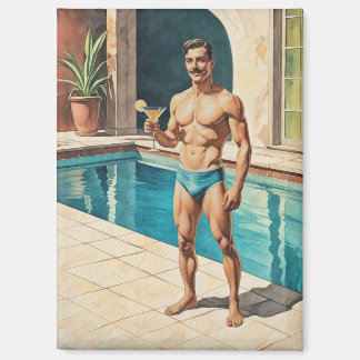 Vintage Male Pinup Zaddy | Retro Poolside Hunk Magnet