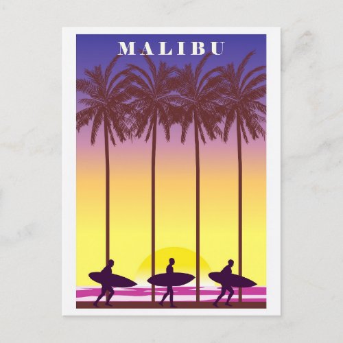 Vintage Malibu California Beach Surfing Travel Postcard