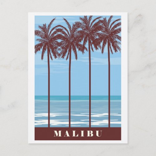 Vintage Malibu California Ocean Palm Tree Travel Postcard