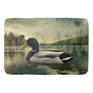 Vintage Mallard Duck Weathered Postcard Bath Mat
