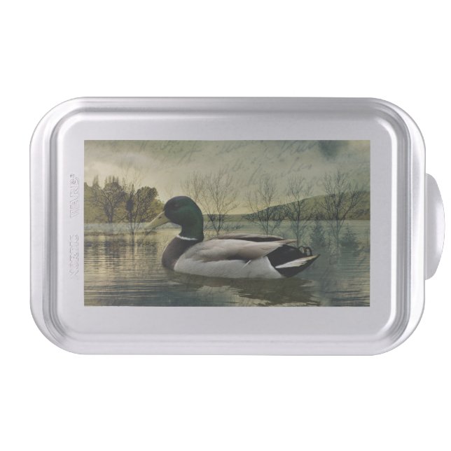 Vintage Mallard Duck Weathered Postcard Cake Pan (Front)