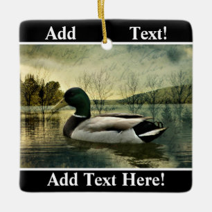 Vintage Mallard Duck Weathered Postcard Ceramic Ornament