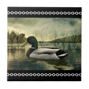 Vintage Mallard Duck Weathered Postcard  Ceramic Tile