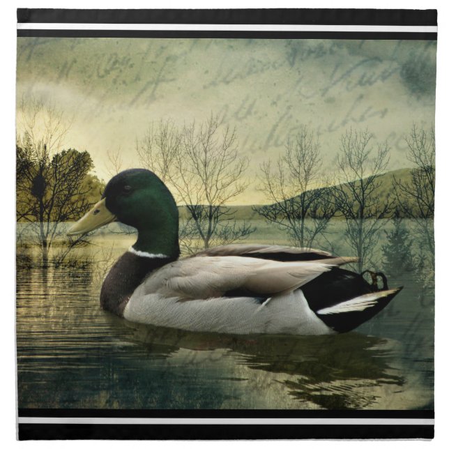 Vintage Mallard Duck Weathered Postcard Cloth Napk (Front)