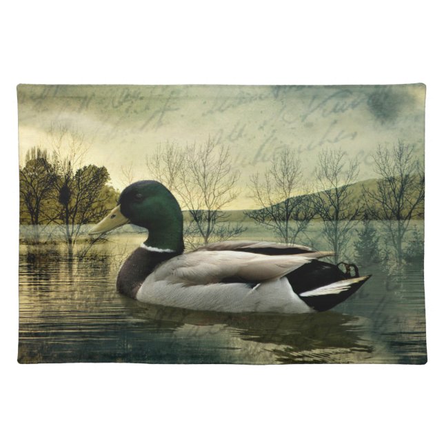 Vintage Mallard Duck Weathered Postcard Cloth Placemat (Front)