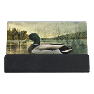Vintage Mallard Duck Weathered Postcard Desk Business Card Holder