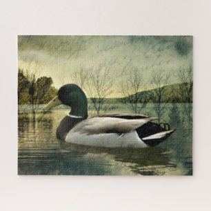 Vintage Mallard Duck Weathered Postcard Jigsaw Puzzle