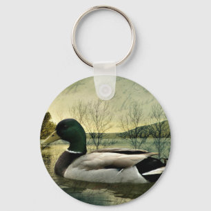 Vintage Mallard Duck Weathered Postcard Keychain