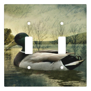 Vintage Mallard Duck Weathered Postcard Light Switch Cover