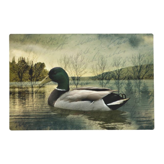 Vintage Mallard Duck Weathered Postcard Placemat (Front)