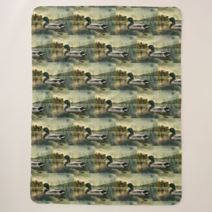 Vintage Mallard Duck Weathered Postcard Sherpa Blanket