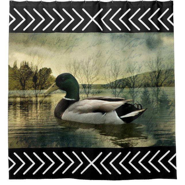 Vintage Mallard Duck Weathered Postcard  Shower Curtain (Front)