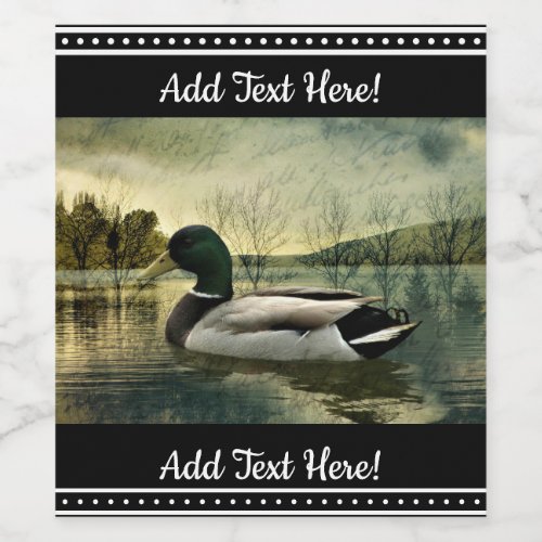 Vintage Mallard Duck Weathered Postcard  Wine Label