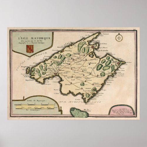 Vintage Mallorca Island Map 1715 Poster