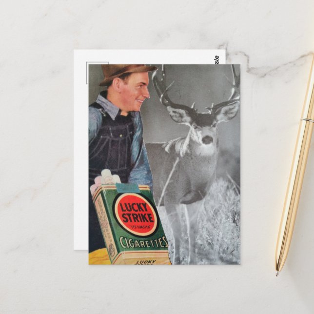 Vintage Man and Lucky Buck Collage Postcard (Front/Back In Situ)