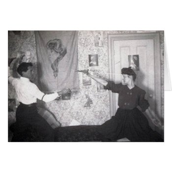 Vintage Man And Woman Fencing Dual Fencing Card by RetroMagicShop at Zazzle