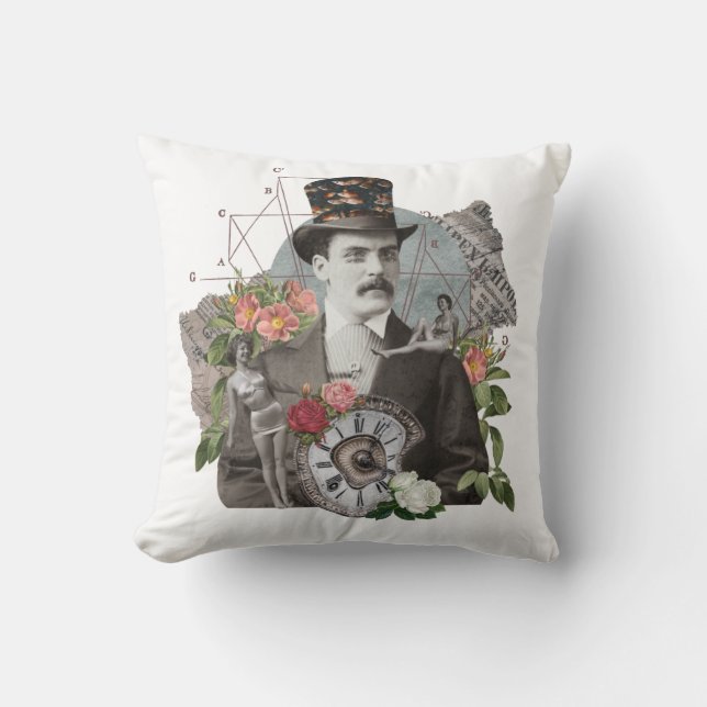 Vintage Man Collage Throw Pillow (Front)